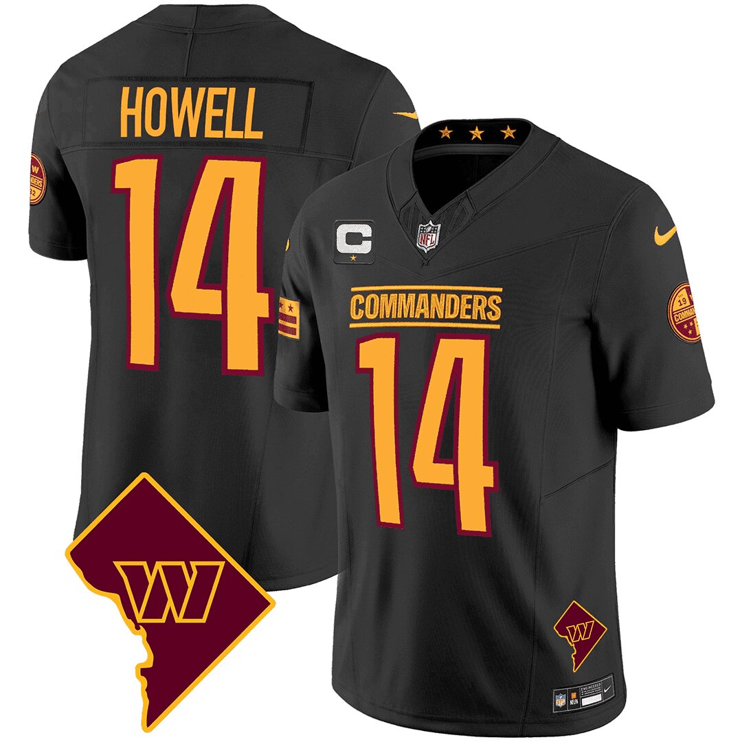 Men Washington Commanders 14 Howell Black DC Map Patch 2024 Nike Vapor Limited NFL Jersey style 1